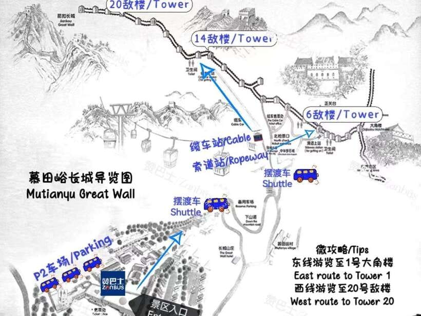 Mutianyu Great Wall Bus, Departure 8/9/10am, Return 3/4/5pm - What happens at Mutianyu
